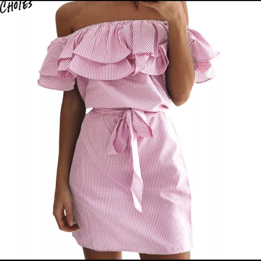 ❤️ 3/$20 Choies Pink White Off Shoulder Dress - Picture 1 of 6